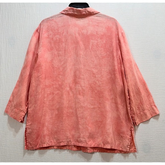 French Laundry Women's‎ Linen Blend Tie Dye Button Front Blouse Coral Size L - Picture 2 of 10